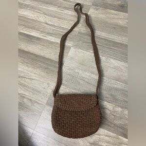 Vecchi by Hamilton Hodge women's brown woven Metallic Leather Crossbody Handbag